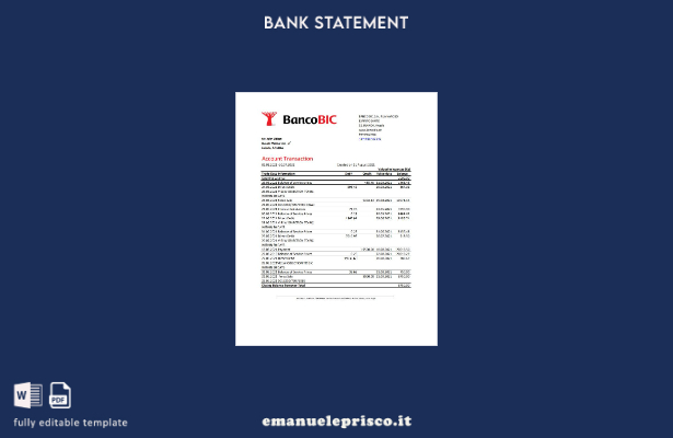 modello excel di estratto conto bancario Angola Banco BIC in stile verificato
